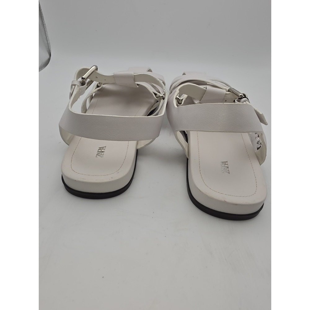 Zara White Leather Cage Fisherman Sandals Size 40 US 9 New with Tags - Picture 7 of 10